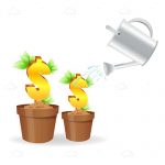 Dollar Signs in Flower Pots being Watered